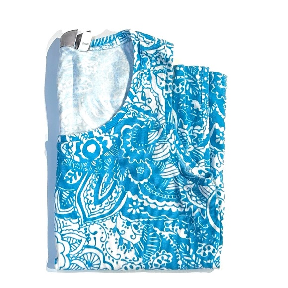 Chico’sTurquoise and White Print Tank Top Size 1 - Picture 3 of 6